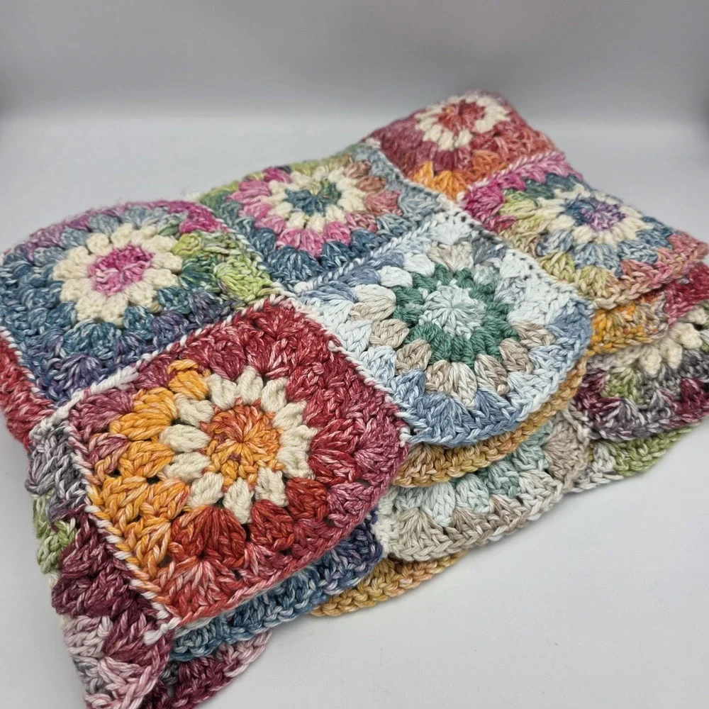 Handmade Multicolor Crochet Granny Floral  Squares Table Runner Cottagecore